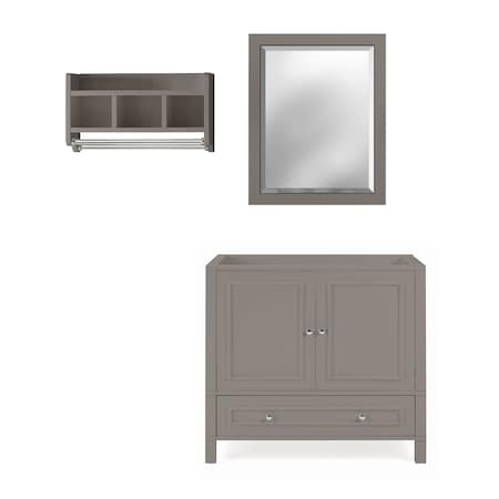 Alaterre Furniture Williamsburg 3pc Wooden Bthrm Vanity Set - 36-in. L Vanity, 30-in. L Mirror, 25-in. Wall Shelf, Gry AVAN360040BB